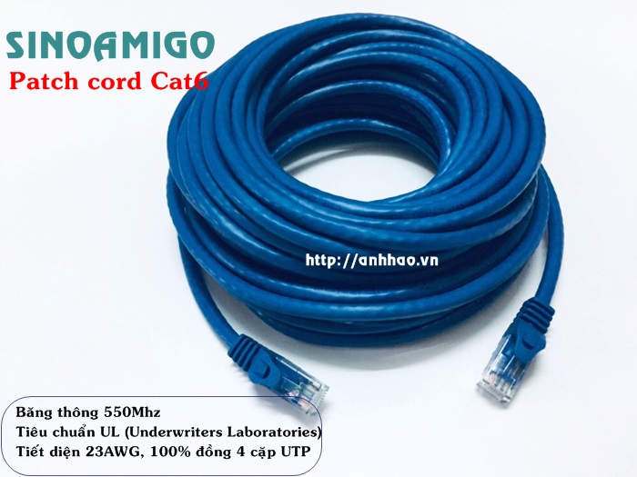 Dây nhảy, Patch cord cat6 20M Sinoamigo SN-20111 lõi đồng chính hãng (xanh)